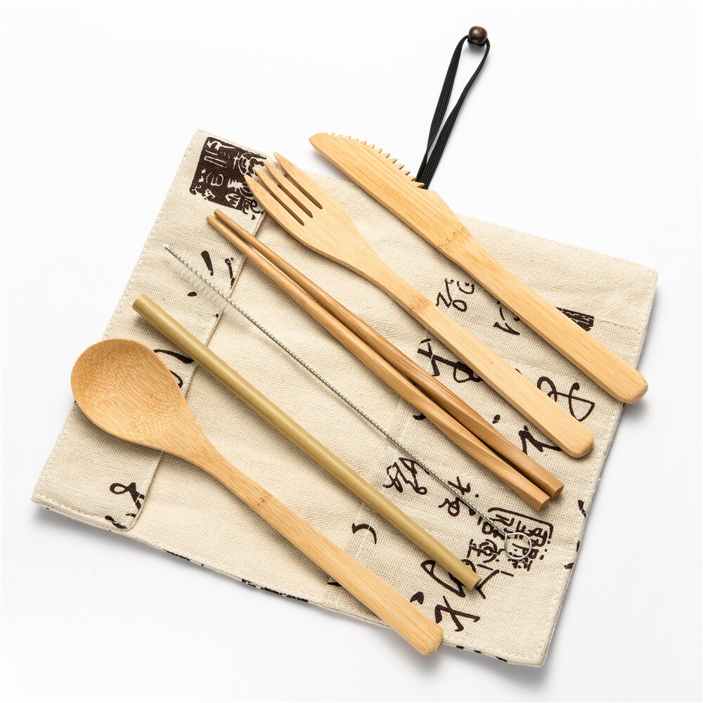 Eco-vriendelijke Reizen Herbruikbare Draagbare Bamboe Bestek Set Lepel Vork Eetstokje Sets 6 stks/set Straw Keuken Voedsel Servies Set