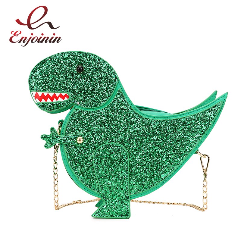 Sac à bandoulière à paillettes en forme de dinosaure pour femmes, sacs à main avec chaîne, pochette décontractée en cuir Pu