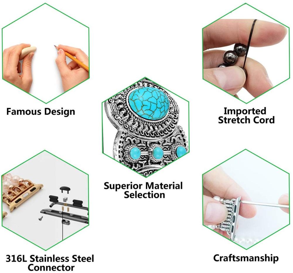 strap for Apple Watch Band 38mm 40mm 42mm 44mm Women, Bohemian Ethnic Antique Style Compatible Iwatch Series 5 4 3 2 1