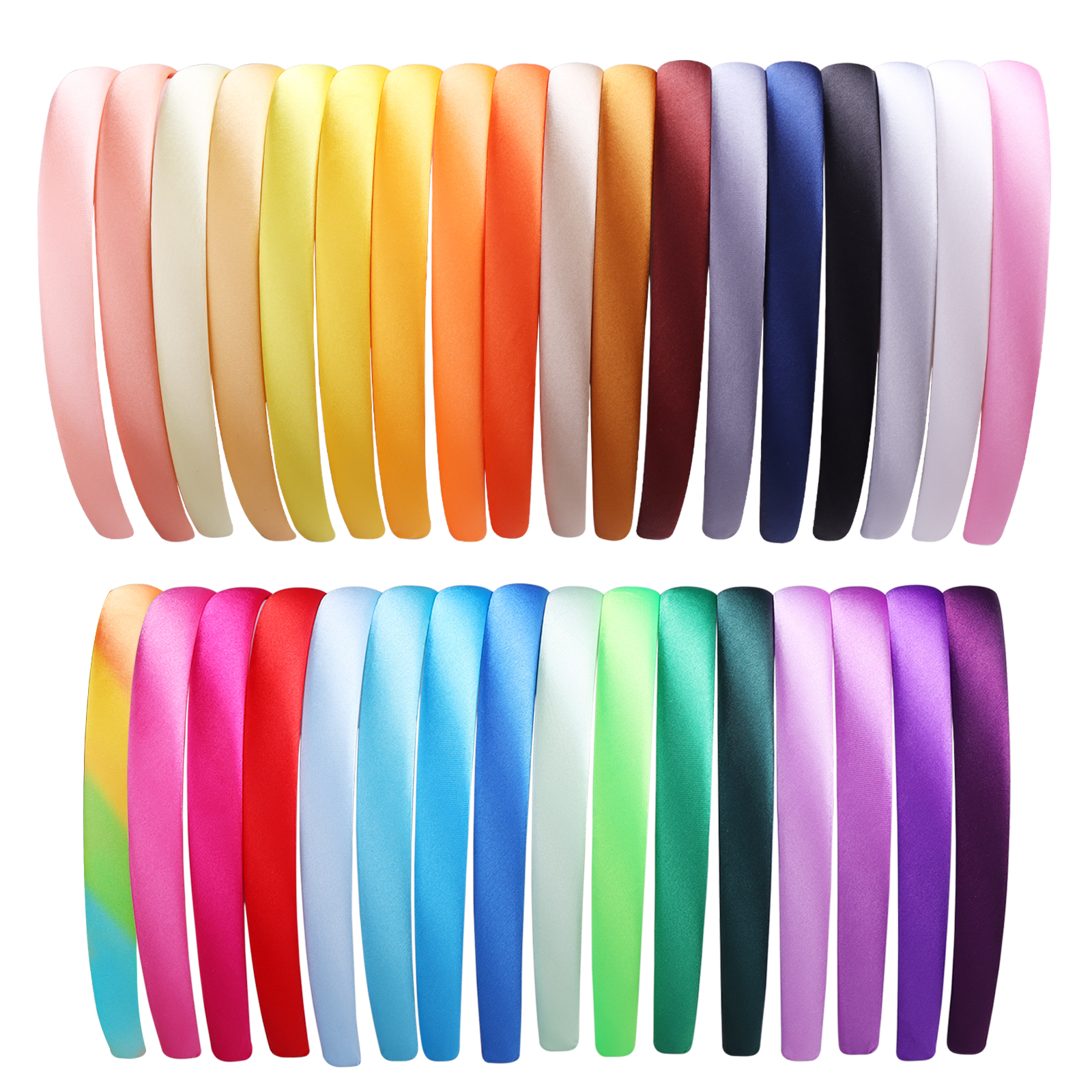 34 Stuks 0.6Inch Breed Satijn Bedekte Meisjes Hoofdbanden Diy Ambachtelijke Lint Hoofdbanden Voor Meisjes Vrouwen Regenboog Haaraccessoires