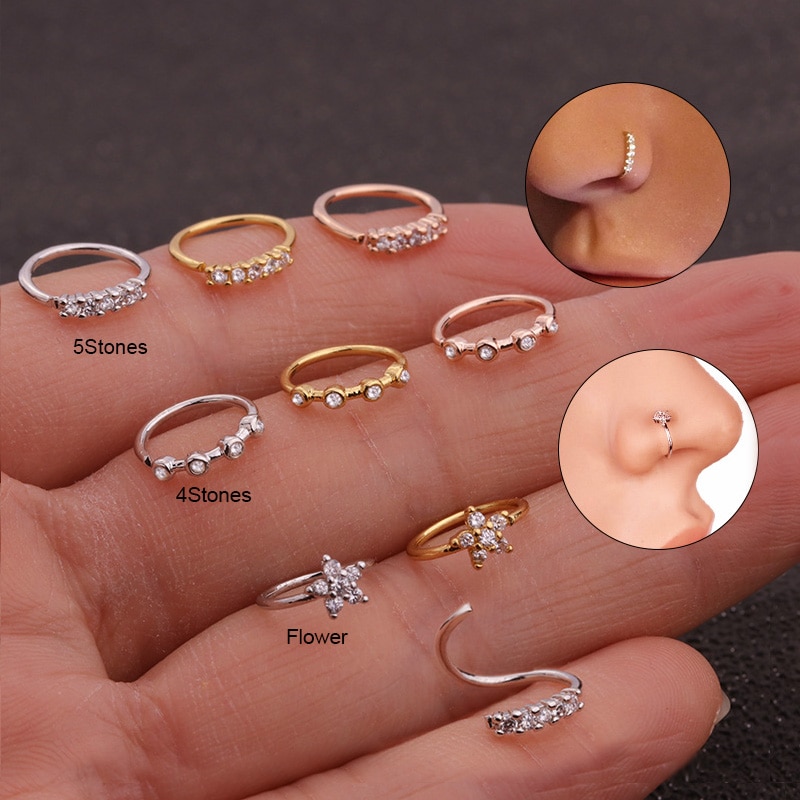 8Mm Neus Piercing Lichaam Sieraden Cz Neus Hoop Neusgat Nose Ring Tiny Bloem Helix Kraakbeen Tragus Ring