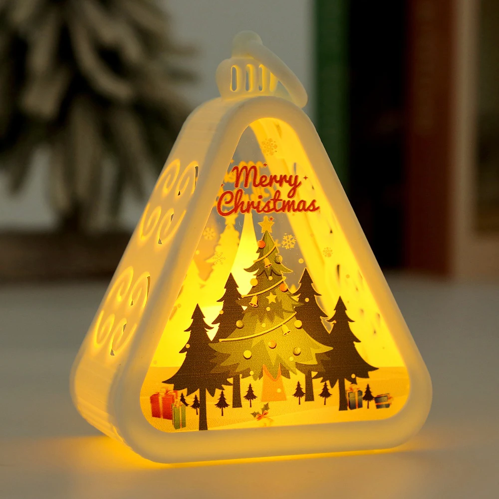 Christmas Triangle Lantern Plastic Santa Claus Snowman Tree Festival Lamp Mini Table Ornaments Home Decoration Party Scene Props: MINT GREEN
