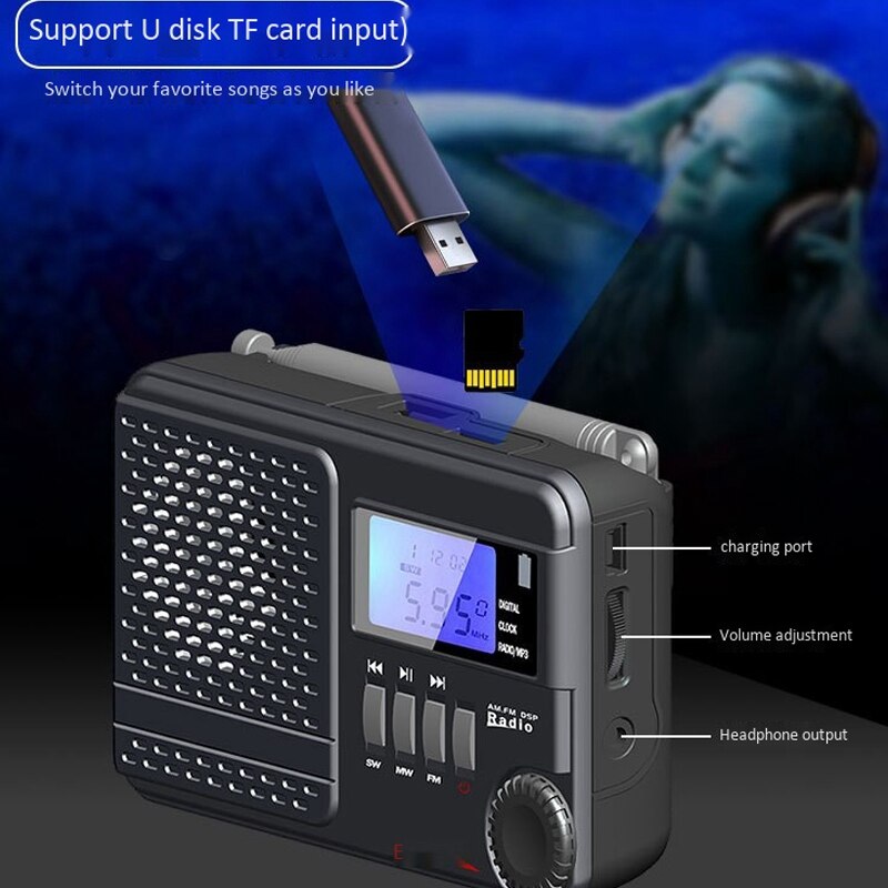 Multi-Band Multifunctionele Radio, Led Display Fm/Am Radio, stereo Anti-Zand Oplaadbare Radio