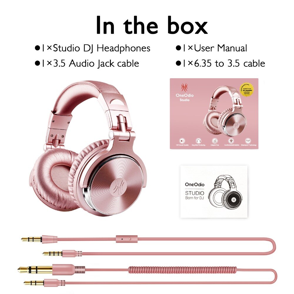 OneOdio Studio DJ filaire casque avec Microphone sur l'oreille HiFi moniteurs musique casque écouteur pour téléphone PC rose