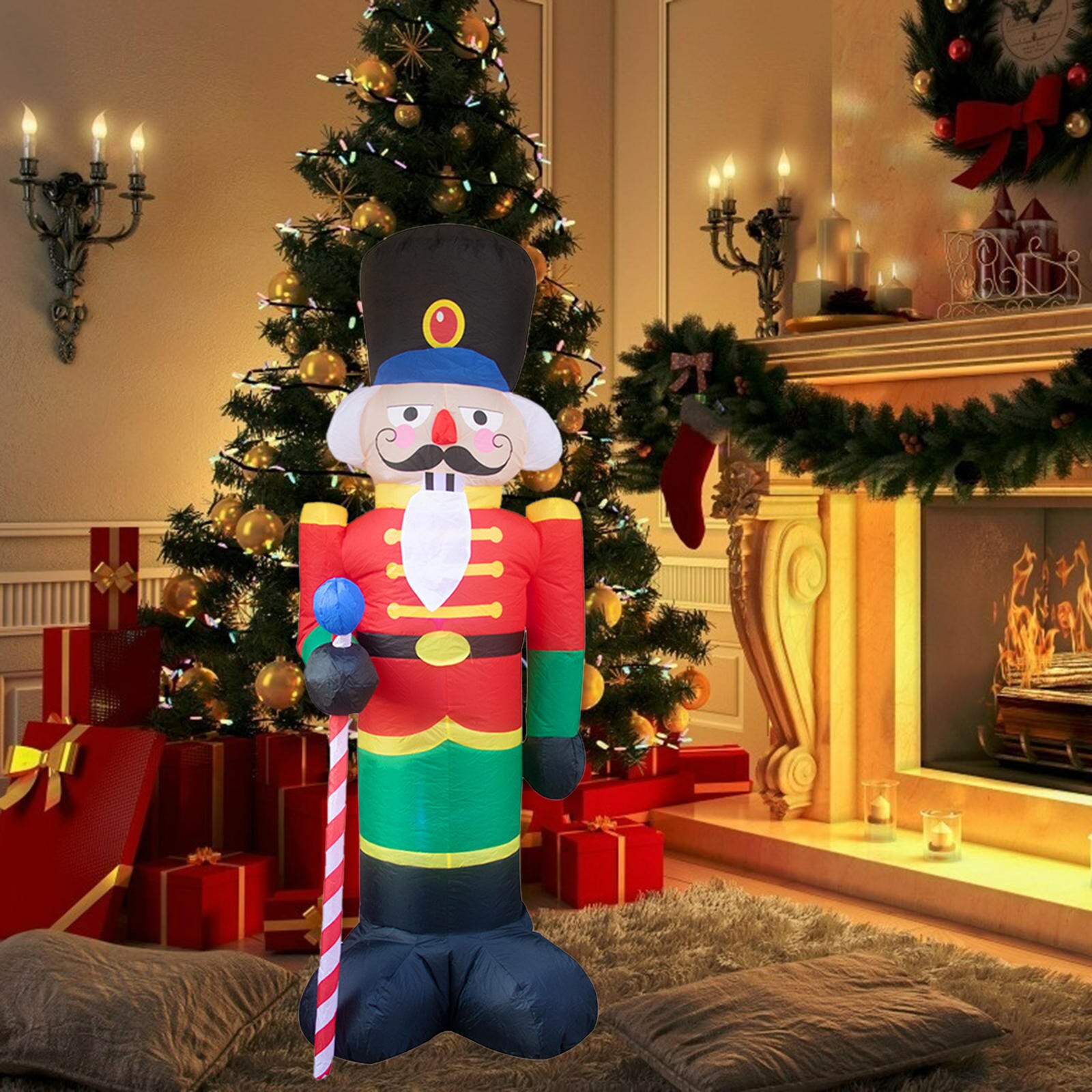 Aufblasbarer nussknacker-soldat, leuchtender aufblasbarer weihnachtsmann-soldat, weihnachtsdekoration für terrasse und rasen