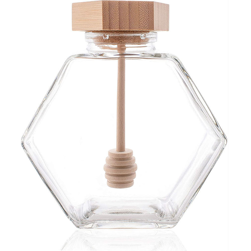 220ml/380ml glass honning krukke med bambus honning pinne skje mini liten honning flaske container pott honning oppbevaring