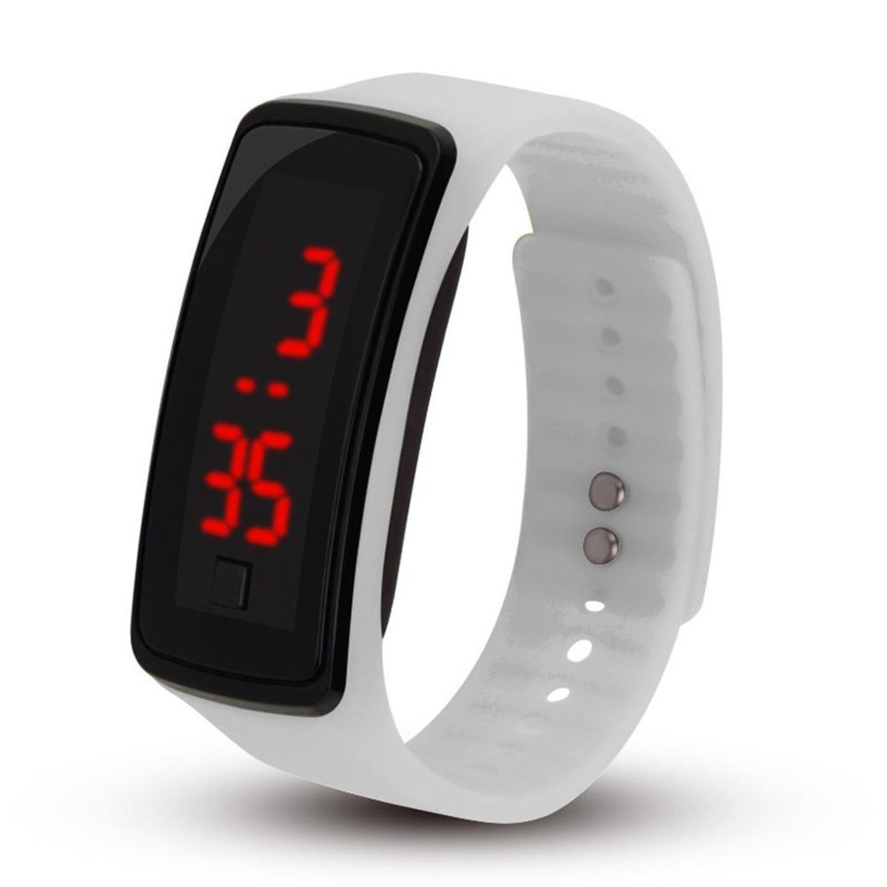 Vrouwen Led Sport Horloge Zachte Siliconen Horlogeband Elektronische Horloge Vrouwelijke Flexibele Verstelbare Digitale Horloge Met Pin-En-Tuck: WHITE