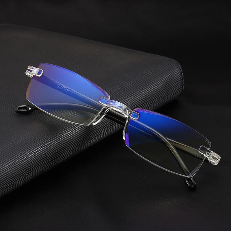 Smart zoom glasses folding diamond cut edge anti-blue reading glasses male frameless TR90 reading glasses portable box