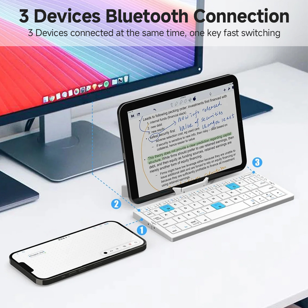 Faltbare drahtlose Mini-Tastatur mit Ständer für Tablet-Telefon Laptop Bluetooth-Tastatur für Android iOS Windows Büro zubehör