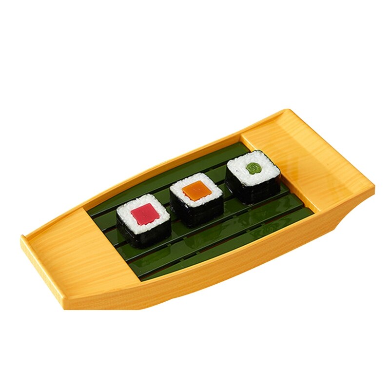 ABS Imitation Bamboo and Wood Dragon Boat Container Dragon Boat Sashimi Boat Dry Ice Boat Sushi Boat Sushi Container(Yellow)