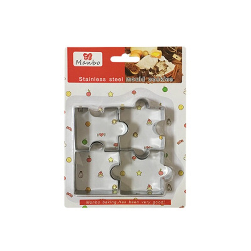 4pcs Populaire Leuke Puzzel Biscuit Mold Groente en Fruit Snijden Mold Rvs Eenvoudige DIY Cookie Cutter Niet Kwetsen hand