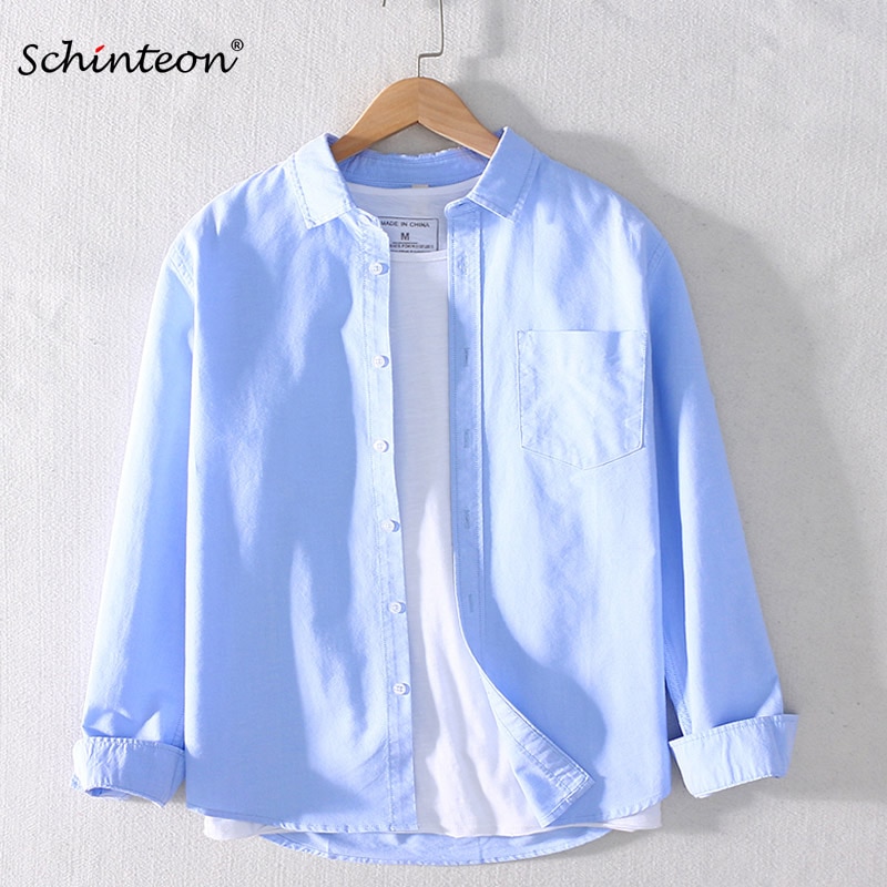 Schinteon Mannen 100% Katoenen Shirt Lange Mouwen Japanse Stijl Casual Oxford Shirt Turn-Down Kraag S-4XL