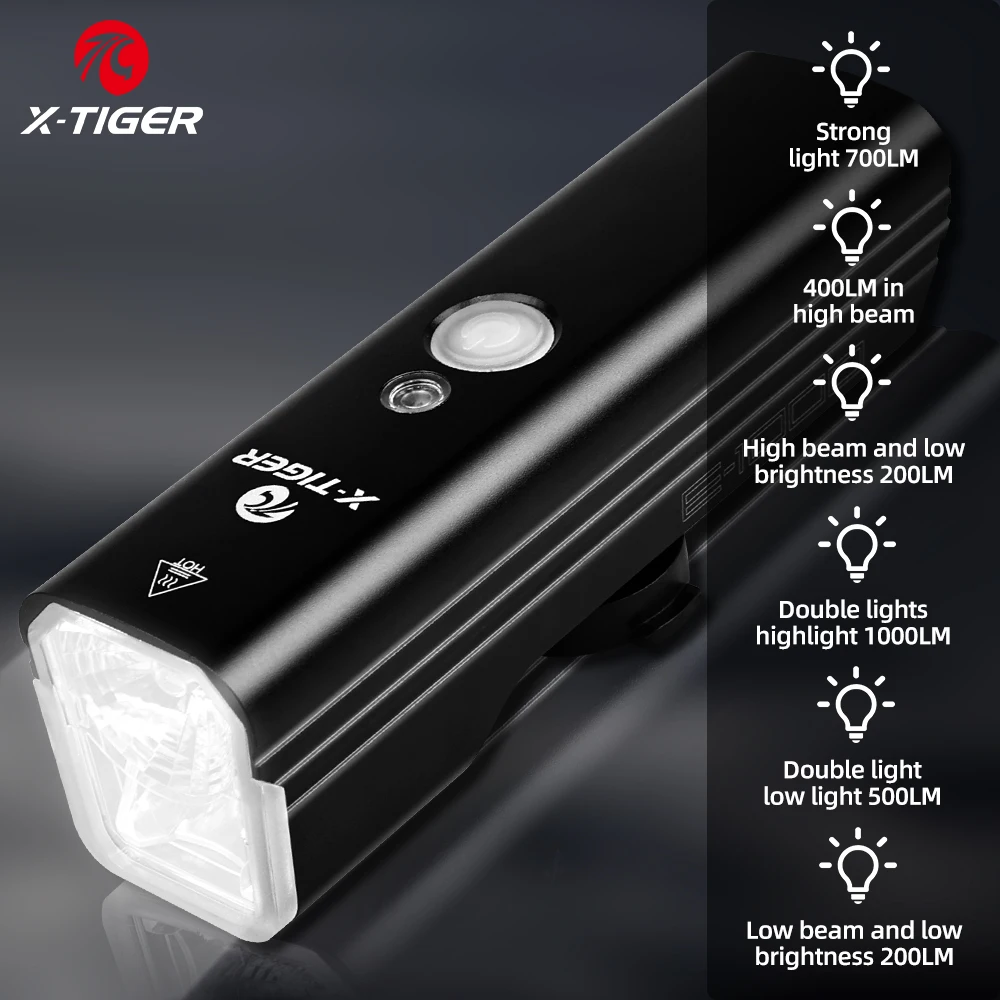 X-Tiger Fahrradscheinwerfer, Fahrrad-Taschenlampe, tragbar, abnehmbar, wiederaufladbar, Aluminium, 1000 Lumen, für Reisen, Mountainbike, LED-Fahrradbeleuchtung