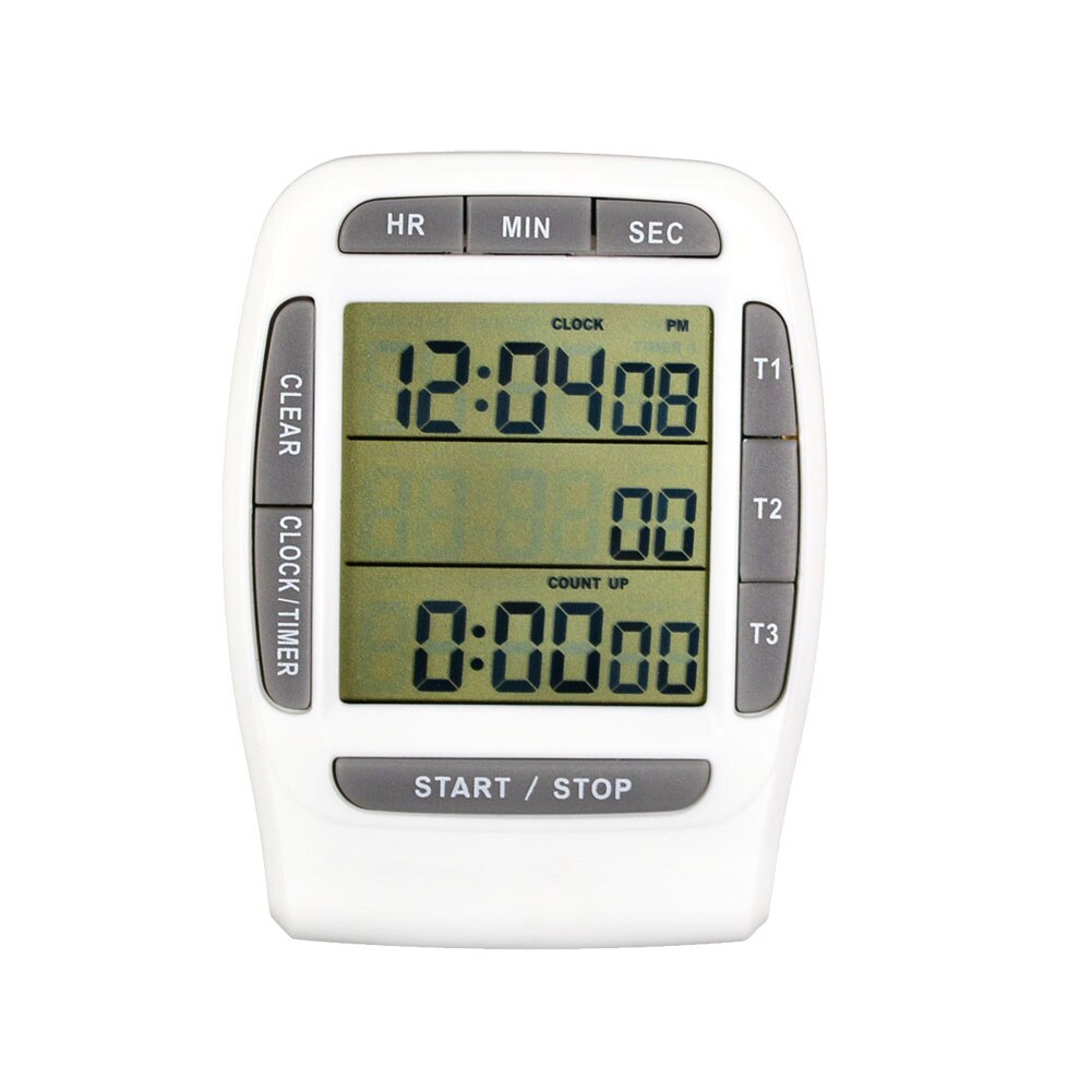 Digital LCD Multi-Channel Count Down Up Timers Laboratory 3 Channel CountDown&Up Cooking Kitchen Sports Alarm Clock Timers: Grey