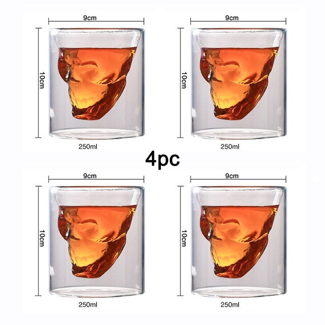 Halloween Skull Head Crystal Fles Whiskey Vodka Wijn Decanter Fles Whisky Glas Bier Glas Geesten Cup Water Glas Bar Thuis: 250ML-4PC