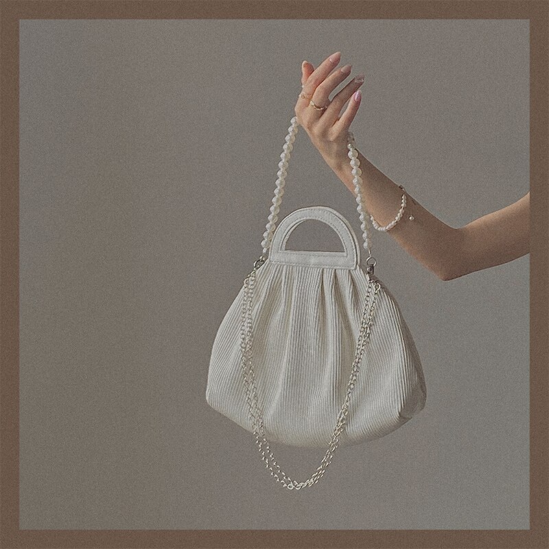 Female Chain Tote bag Pearl shoulder strap Women's Handbag Pleated Shoulder Messenger Bag Armpit bag