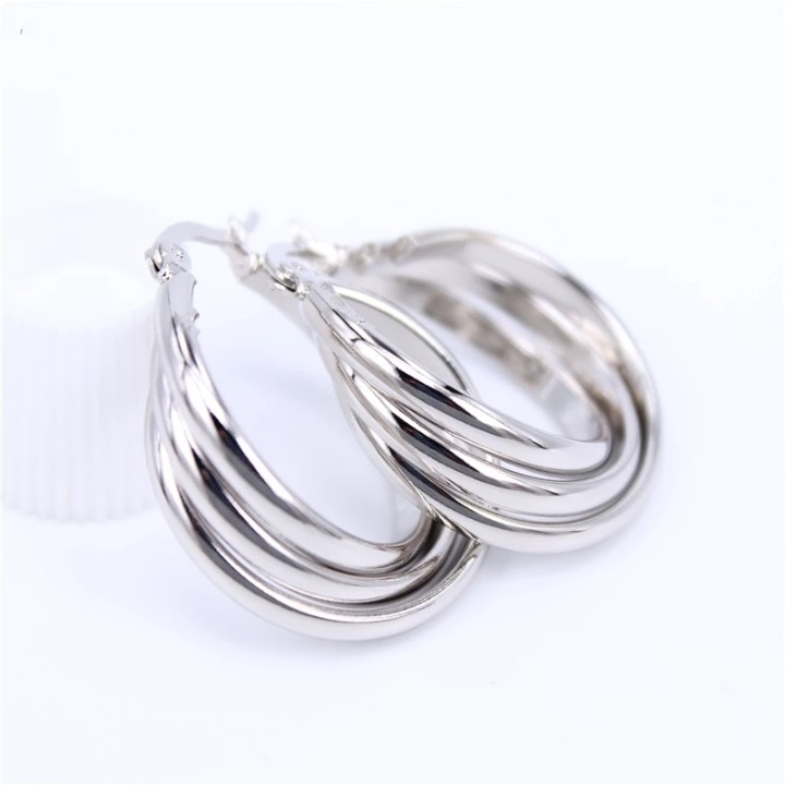 Pendientes de aro de acero inoxidable 316L para mujer, aretes redondos con tres tonos de giro, joyería barata de titanio,: COLOR ORO ROSADO