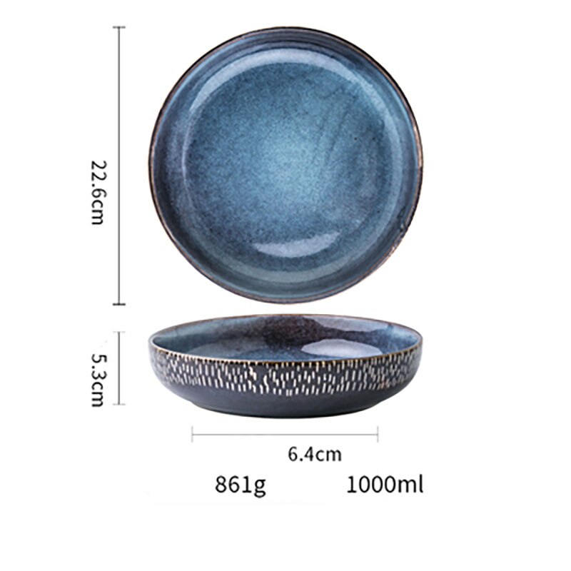 Practical thick 7-inch vegetable bowl Retro kiln glazed ceramic bowl salad bowl: C