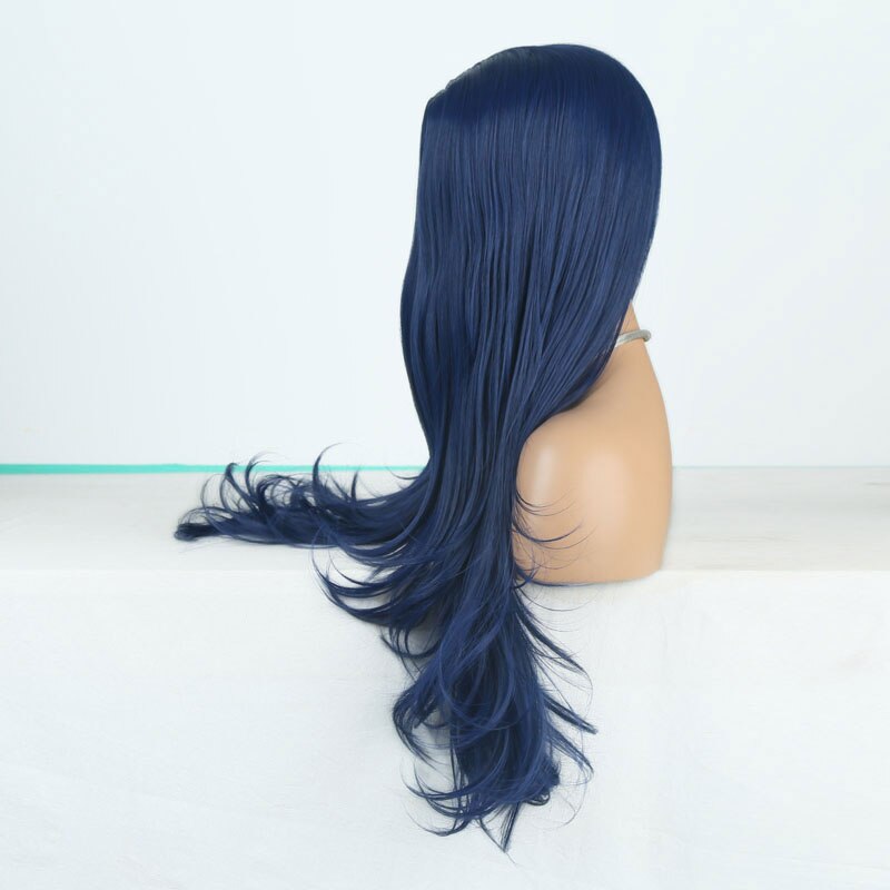 Peluca de pelo sintético de onda larga suelta azul oscuro sin pegamento de fibra resistente al calor para pelucas de mujer