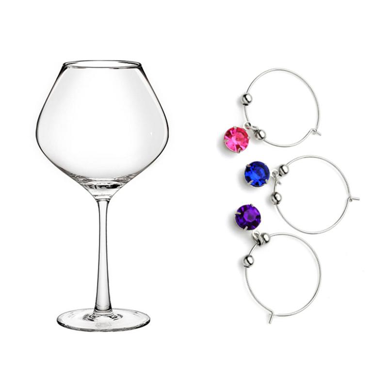 Anneau de verre à vin en diamant coloré, 8 pièces, anneau de verre à vin suspendu pour Restaurant hôtel Bar (couleur mixte)