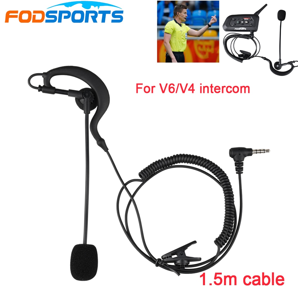 1 pieza de auriculares y micrófono Fodsports V6 Earhook para V6 V4 intercomunicador Bluetooth árbitro de fútbol Judge Biker