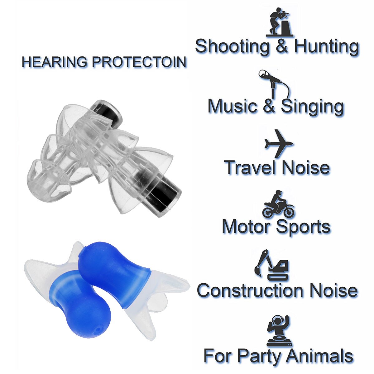 2Pcs Noise Cancelling Earplugs Hearing Protection Reusable Silicone Ear Plugs For Sleep Concerts Musician Bar Drummer