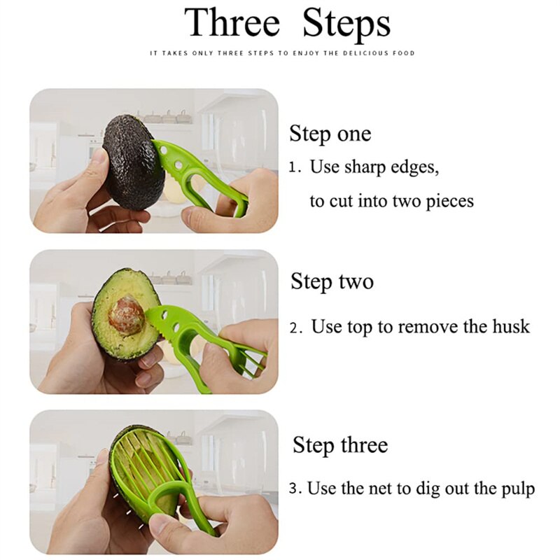 3 In 1 Avocado Slicer Shea Corer Boter Fruit Peeler Cutter Pulp Separator Plastic Mes Keuken Groente Gereedschap Keuken Gadgets