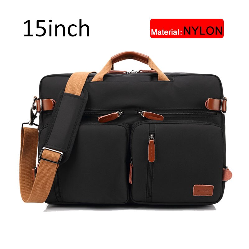 17 Inch Convertible Briefcase For Men Business Handbag Messenger Bag Casual Laptop Multifunctional Travel Bags Male: Black nylon 15 inch