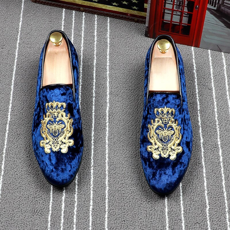 Mænds kongeblå broderi fløjl sko lejligheder oxfords brudekjole galla aften fodtøj til gentleman