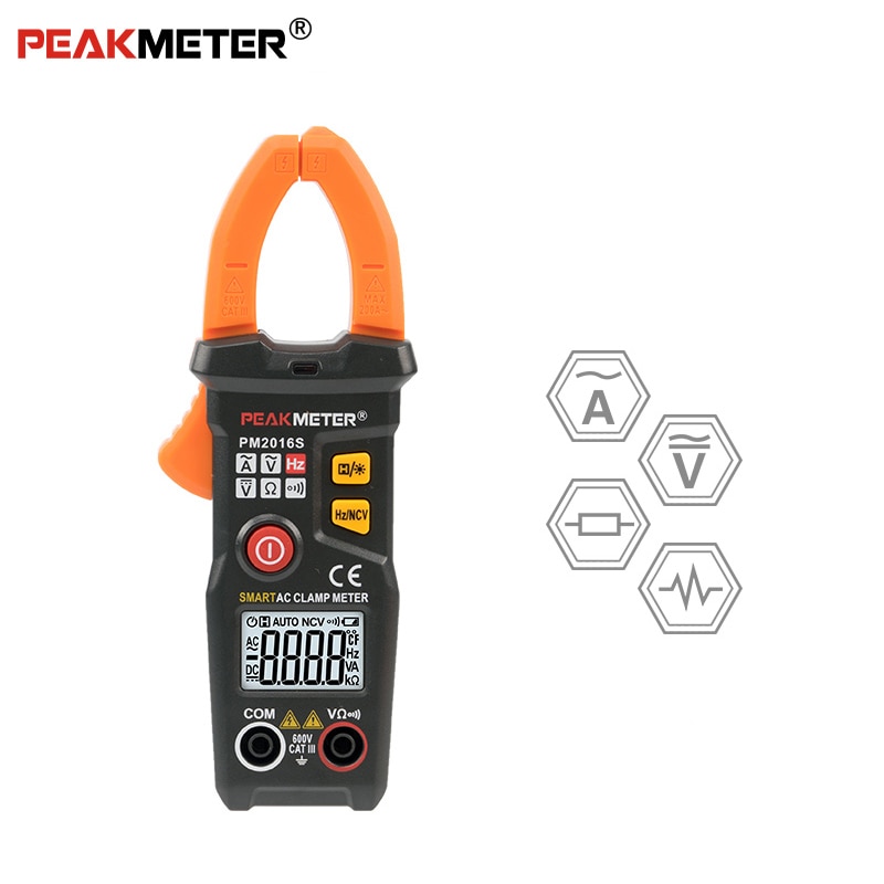 Official PEAKMETER PM2016S Smart Mini Digital AC Clamp Meter Multimeter with Resistance frequency data hold NCV tester