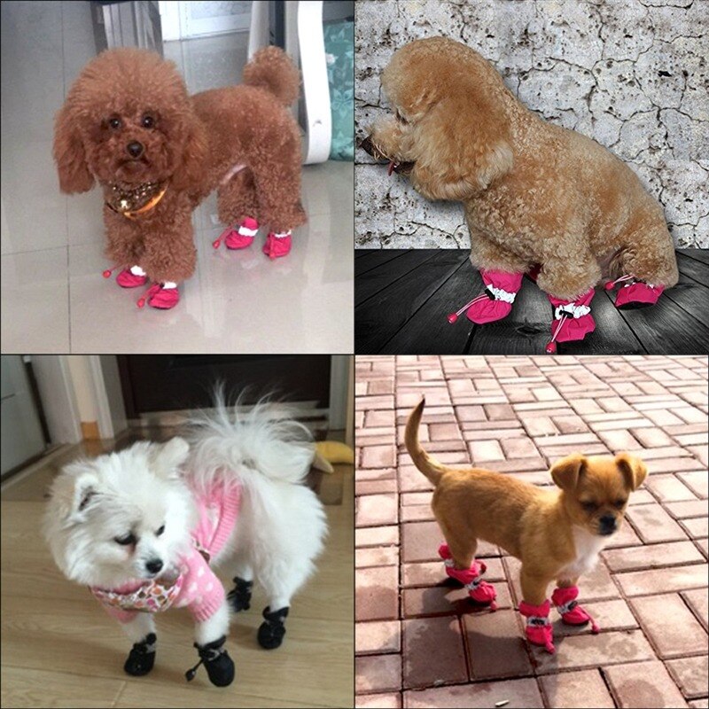 4Pcs Waterproof Pet Dog Shoes Winter Warm Soft Thick Breathable Dog Boots Anti Slip Shoes for Small Dogs Pets