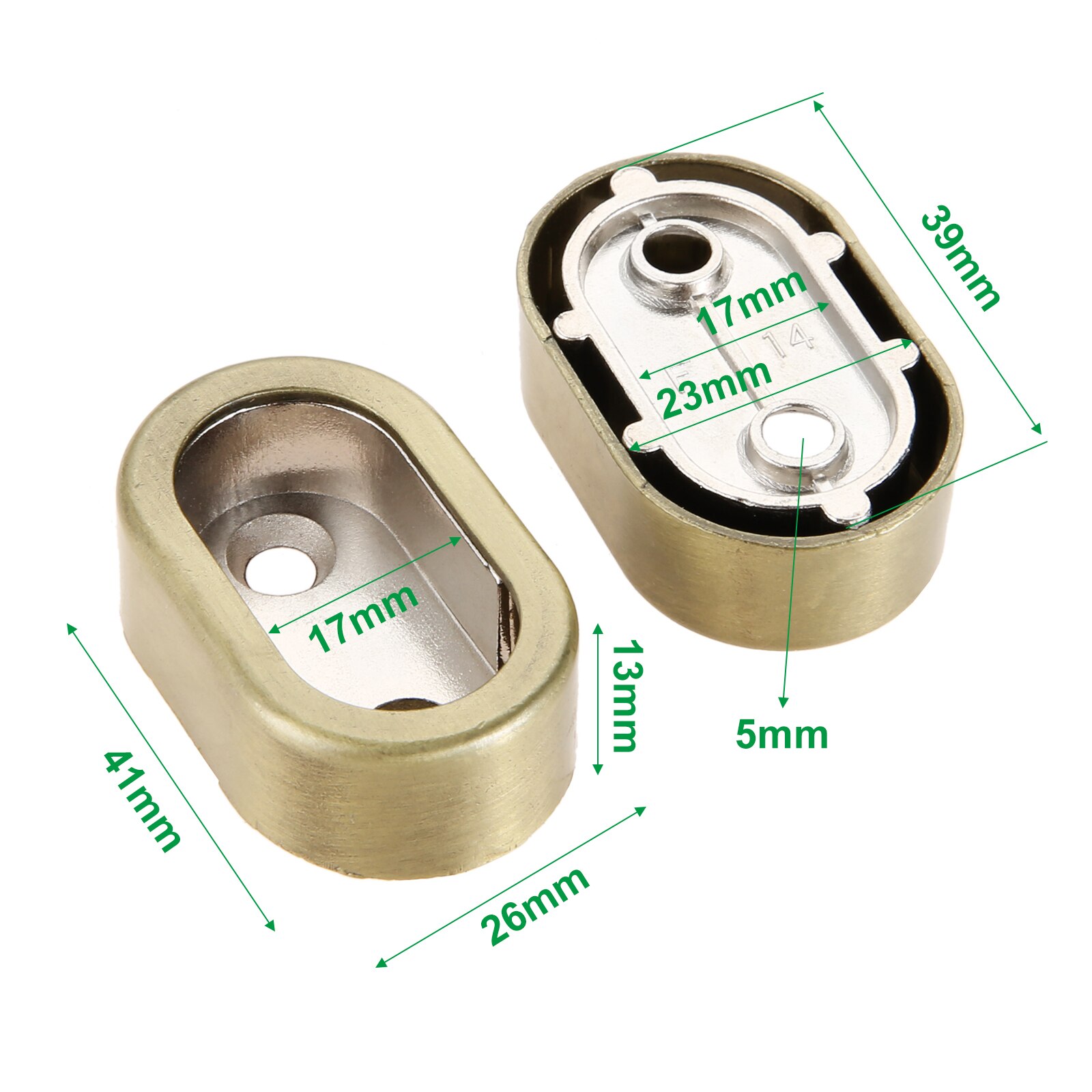 2Pcs 15-16mm Diameter Zinc Alloy Oval Closet Pole Socket Wardrobe Flanges Rod Tube Holder Shower Curtain Rod End Support Bracket