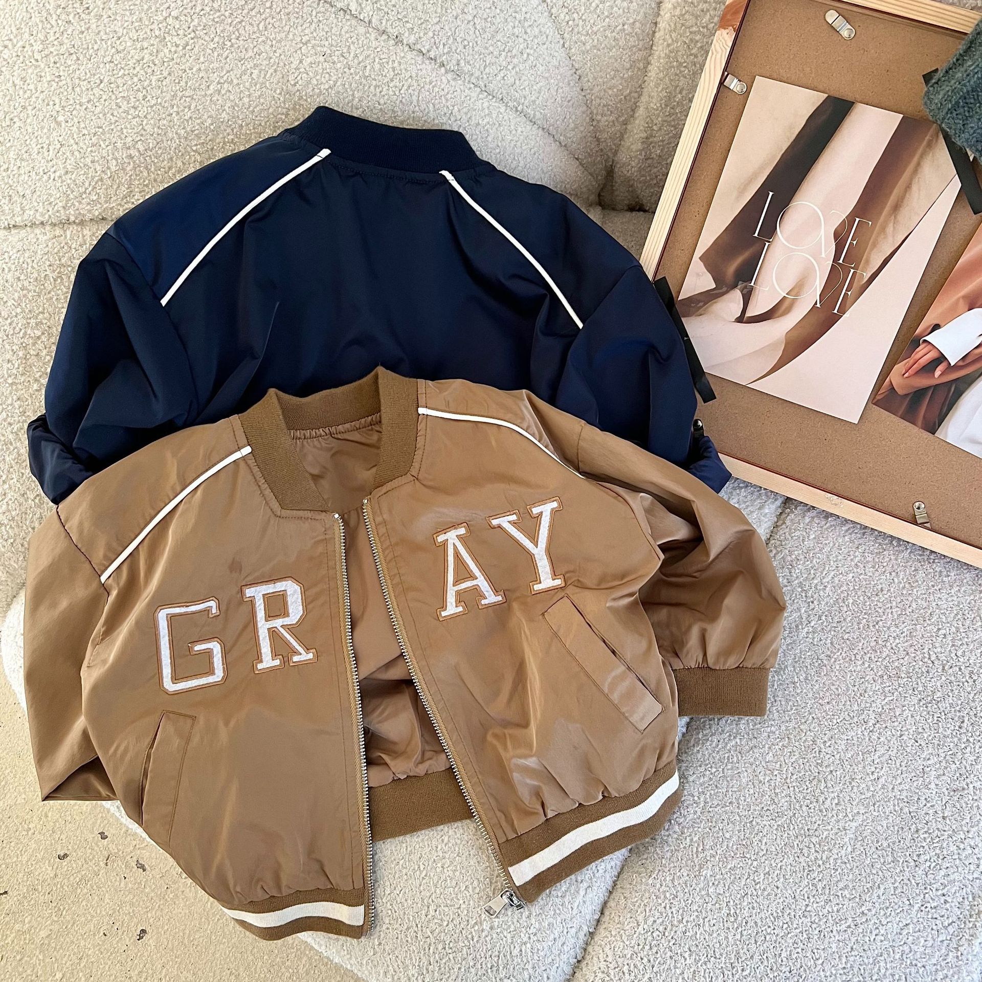 Kids 'Overjas 2022 Lente Jongens En Meisjes Baseball Jas Baby Korte Zip-Up Shirt Kids Kleding: khaki / 130cm