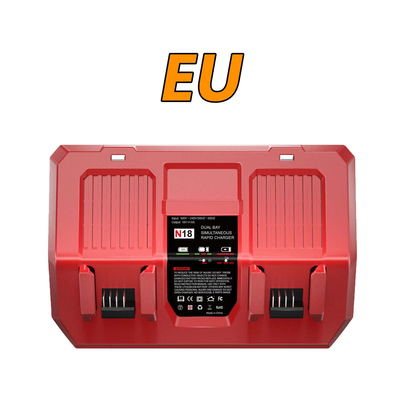Pour batterie Milwaukee M18 double chargeur 6A 18V pour batterie Li-ion Milwaukee M18B5 XC 48-11-1815 48-11-1850 2604-22 2604-20: Black