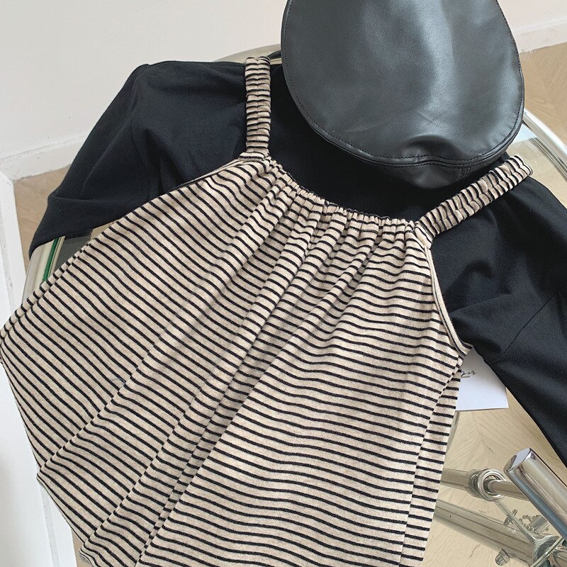 2020 del bambino di autunno della ragazza tuta dei Nuovi bambini Coreano-Stile Ha Lavorato A Maglia A Righe di Un Pezzo Complesso tuta per bambini tuta