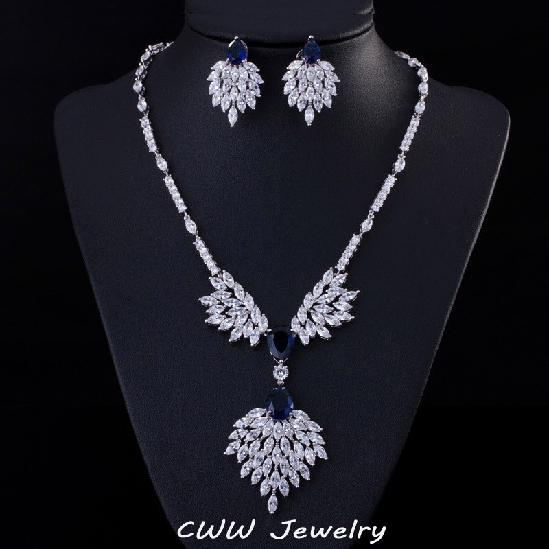 CWWZircons Marca Designer de Acessórios Do Casamento de Noiva Conjunto de Jóias Big Drop Red Cubic Zirconia Colar e Brincos de Noiva T231