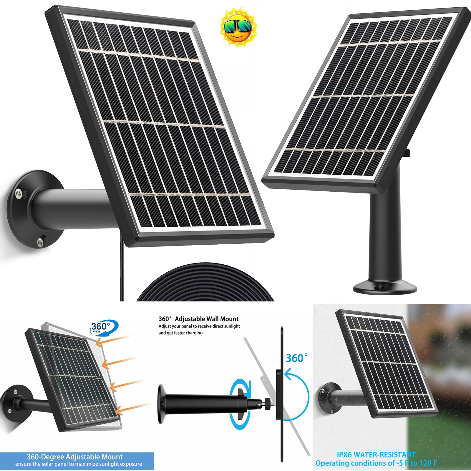 Panel Solar para batería Ring Stick Up Cam, salida de 3,5 W, soporte de aleación de aluminio
