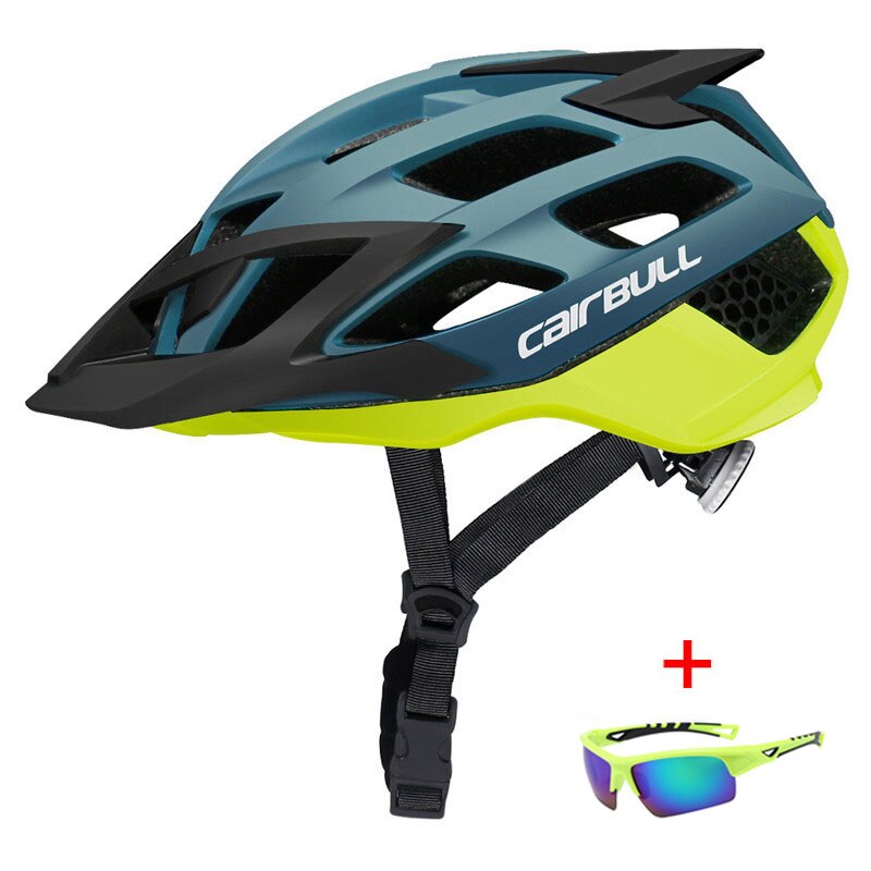 DH vtt tout-terrain casque de vélo avec lunettes de soleil sport respirant vélo casque ultra-léger VTT route casque de vélo: Yellow / M(52-57)