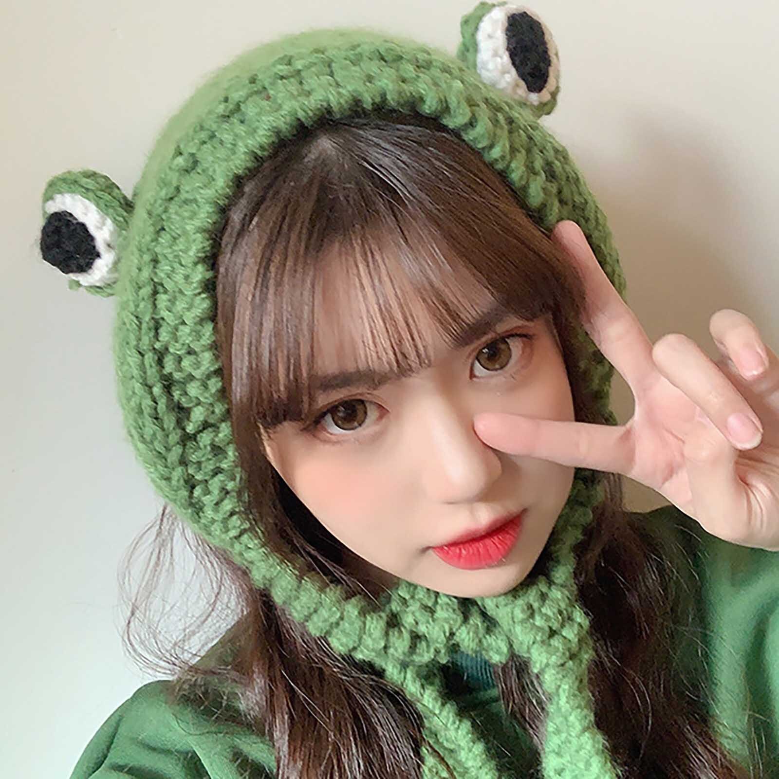 Winter Women Frog Hat Crochet Knitted Hat Costume Beanie Cute Hats Cap Women Cap Retro Cute Animal #YJ