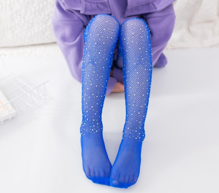 Meisjes Mesh Netkousen Kids Meisjes Panty Flash Panty Mooie Lightning Meisjes Kousen Baby Meisje Legging Panty: Blue  Drill Tights