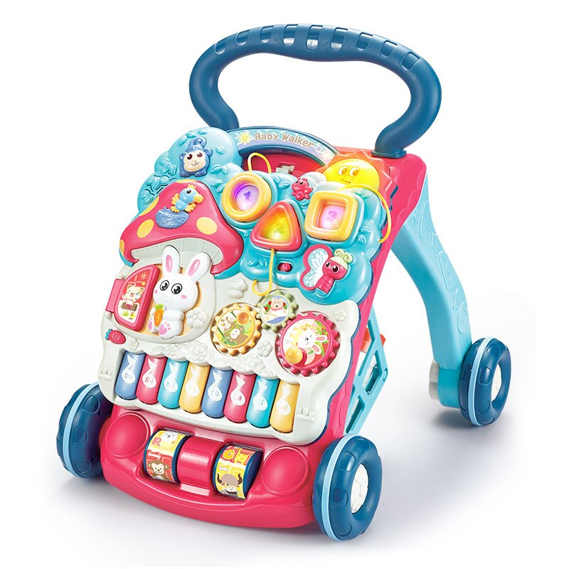 Multifunctional Baby Walker Stand-to-Sit Trolley Toddler Learning Walk with Early Music Education piano