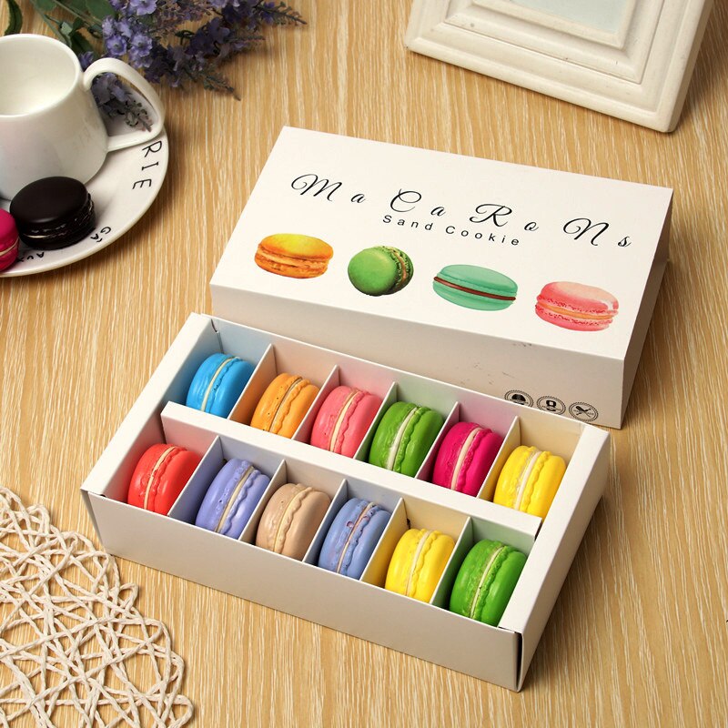 10 Pcs Weiß Macaron box mit Rosa Weiß Schwarz und Grün Dessert Macaron boxen gefälligkeiten und verpackung boxen für 12 macarons