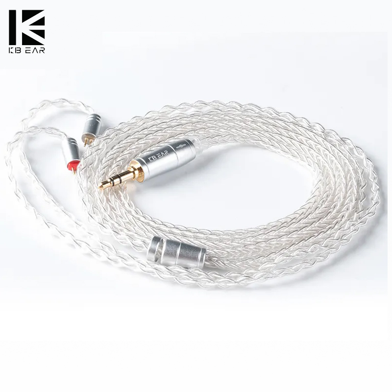 KBEAR 8 Core Upgraded Silver Wired Earphone Cable 2PIN/MMCX/QDC Gaming Headphones Earbuds Headset KBEAR KS1 KS2 TRI Meteor IEMs
