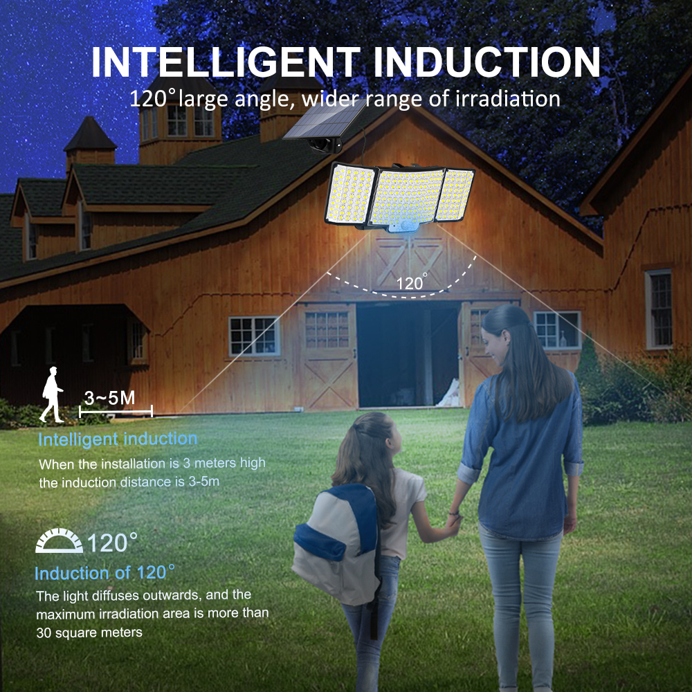 106 LED lumières d'inondation solaires extérieur télécommandé capteur de mouvement lumière de sécurité solaire alimenté du crépuscule à l'aube appliques murales Garage