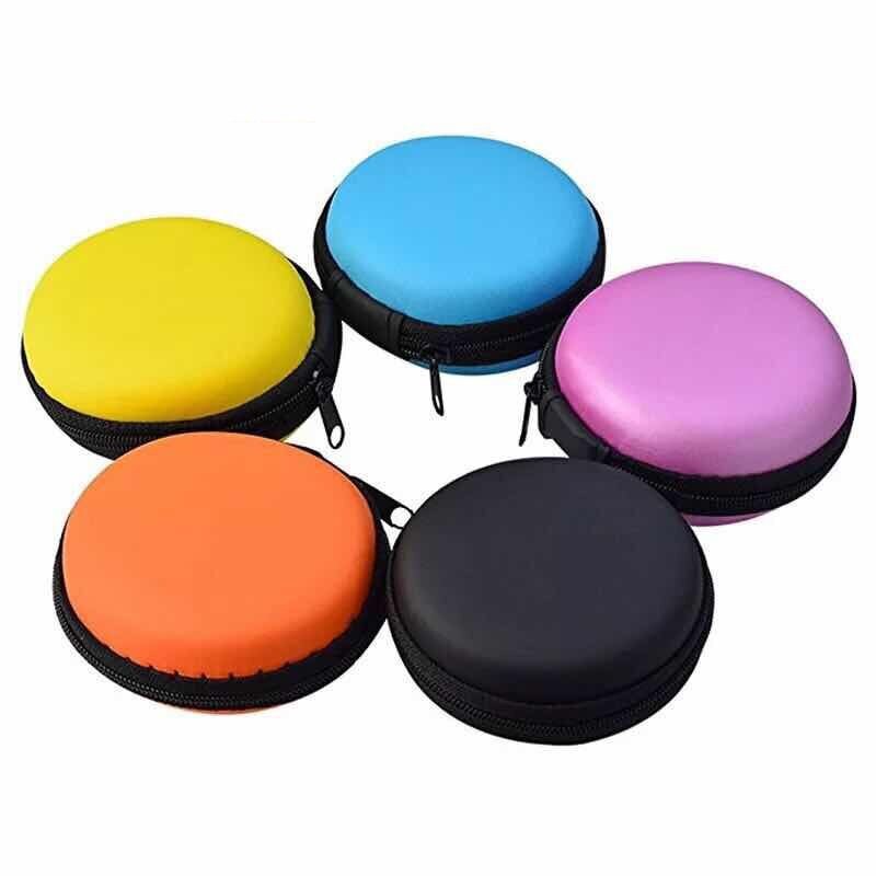 Ronde Draagbare Oordopjes Doos Mini Rits Hard Headphone Case PU Leer Oortelefoon Case Opbergtas Beschermende USB Kabel Organizer