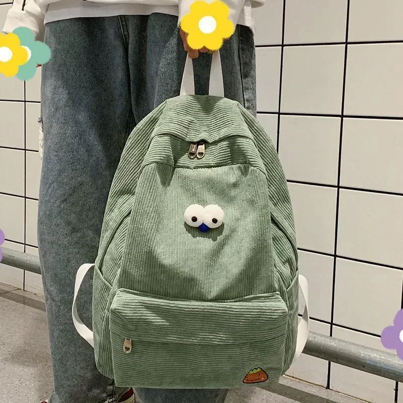 Sztruksowe plecaki o dużej pojemności Nastoletnie dziewczęta Tornister Uczeń szkoły średniej College Bookbag Klasyczne kobiety w stylu preppy