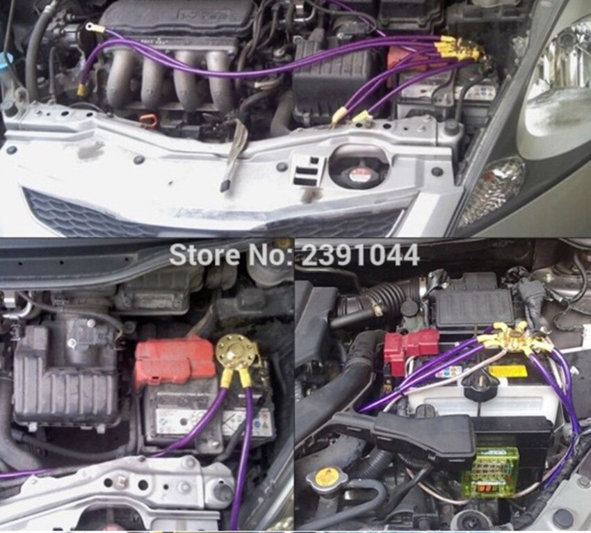 Racing universal Grounding Cable Wire Kit For Universal Car Earth System Grounding Cable Purple 6 point