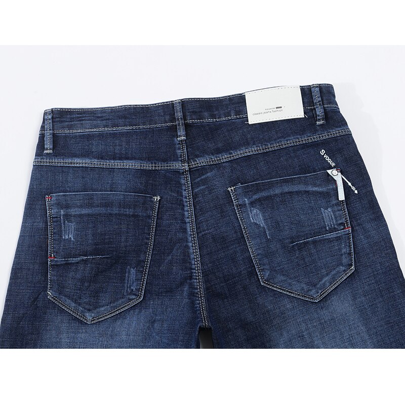 Kstun sommarjeans för män stretch ljusblå jeansbyxor slim straight regular fit casual herrkläder