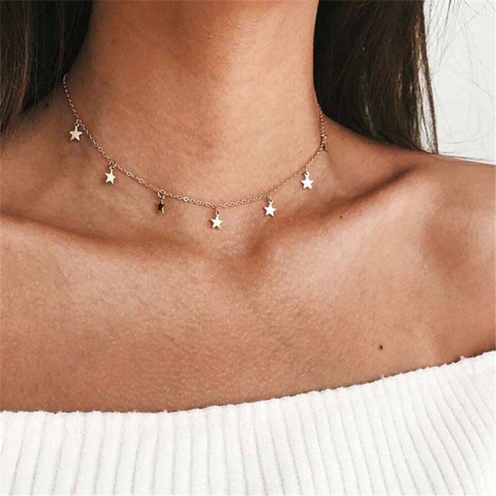 Delle Donne di modo Della Signora Elegante Star Pendente Spiaggia Chocker Della Collana Della Catena Semplice Girocollo Vestito Da Partito Collane collana in oro Gioielli