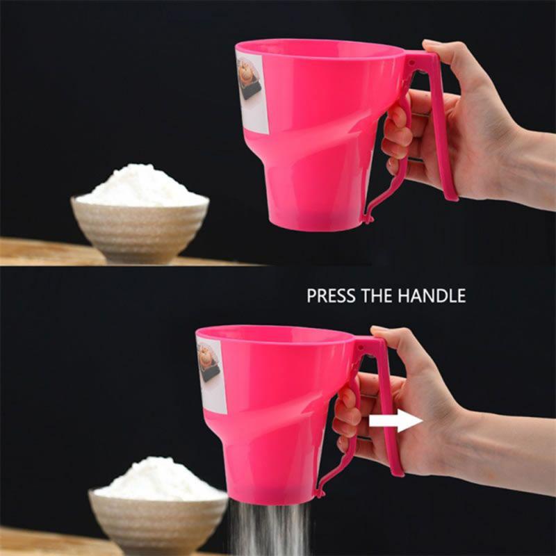 Tamis à farine en plastique cuisine domestique cuisson pâtisserie outils ont échelle en forme d'entonnoir manuel en acier inoxydable maille tamis tasse secoueurs